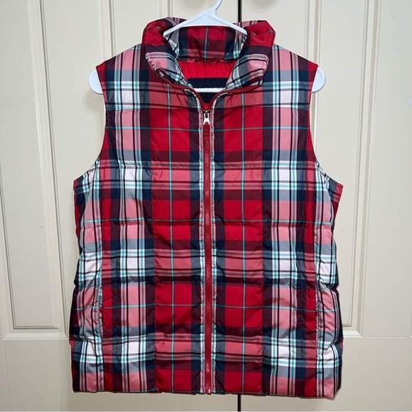 Lands' End Jackets & Blazers - Lands' End Plaid Full Zip Red Puffer Vest Size M 10-12